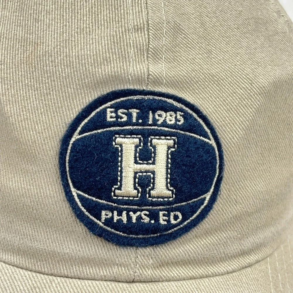 Vintage‎ Tommy Hilfiger Hat Cap Leather Strap Back Tan Blue Spell Out Basketball
